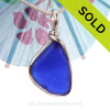 Triangular Cobalt Blue Genuine Sea Glass Pendant In Sterling