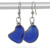 Thick  Blue Genuine Sea Glass Earrings Solid Sterling Silver Original Wire Bezel©