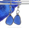 Beach Found Blue Genuine Sea Glass Earrings Solid Sterling Silver Original Wire Bezel©