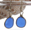 Round Medium Size Cobalt Blue Genuine Sea Glass in Gold Wire Bezel© Earrings