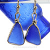 Larger Size Cobalt Blue Genuine Sea Glass in Gold Wire Bezel© Earrings