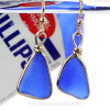 Larger Size Cobalt Blue Genuine Sea Glass in Gold Wire Bezel© Earrings