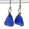 Larger Size Cobalt Blue Genuine Sea Glass in Gold Wire Bezel© Earrings