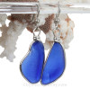 Long Large Blue Genuine Sea Glass Earrings Solid Sterling Silver Original Wire Bezel©