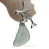Mother & Child -  Large Dolphin Sterling Silver Necklace with Sea Green Sea Glass - 18" STERLING CHAIN INCLUDED