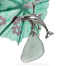 Mother & Child -  Large Dolphin Sterling Silver Necklace with Sea Green Sea Glass - 18" STERLING CHAIN INCLUDED