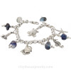 Beachy Blue- Brilliant Mixed Blue Seaham Sea Glass Charm Bracelet With Sealife Charms