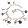 Beachy Blue- Brilliant Mixed Blue Seaham Sea Glass Charm Bracelet With Sealife Charms
