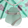 Seafoam Green Genuine Sea Glass In Sterling Triple Necklace Pendant