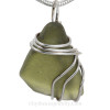 Seaweed Green Genuine Sea Glass In Solid Sterling Silver Triple Pendant