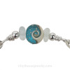 Tropical Paradise - White Beach Found Sea Glass Bangle Bracelet W/ Wave Bead 