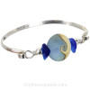 Blue Tropics - Cobalt Beach Found Sea Glass Bangle Bracelet W/ Wave Bead 