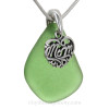 Just For MOM -Vivid Sea Green Sea Glass Necklace W/ Sterling Mom Charm - S/S Snake CHAIN INCLUDED