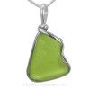 August Beachlover - Vivid Lime Sea Glass In Original Silver Wire Bezel© Pendant