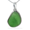 Vivid Green Bonfire Sea Glass Pendant In Sterling Original Wire Bezel© Setting 