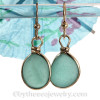 THICK PERFECT Vivid Aqua Sea Glass Earrings In 14K G/F Original Wire Bezel© Setting