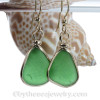 Triangles of Vivid Green Genuine Sea Glass Earrings In 14K G/F Original Wire Bezel©