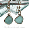 THICK  Smaller Vivid Aqua Sea Glass Earrings In 14K G/F Original Wire Bezel© Setting