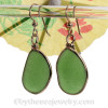 Large Fresh Vivid Green Genuine Sea Glass Earrings In 14K G/F Original Wire Bezel©