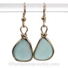 Vivid Aqua Beach Found Sea Glass Earrings In 14K Rolled Gold Original Bezel©
