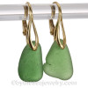 Bright Green Sea Glass on 24K Gold Vermeil Leverback Deco Earrings