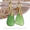 Bright Green Sea Glass on 24K Gold Vermeil Leverback Deco Earrings