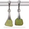 Dangley Elegant Limey Green Genuine Sea Glass Sterling Leverback Earrings.