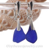 Vivid Cobalt Blue Sea Glass on Solid Sterling Earrings Silver Deluxe Dangly Leverbacks