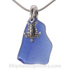 Larger Cobalt Blue Sea Glass With Sterling Silver Sea Turtle Charm - 18" Solid Sterling CHAIN INCLUDED