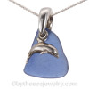 Petite Cobalt Blue Sea Glass With On Sterling Bail With Dolphin Charm- Sterling Silver Curb CHAIN INCLUDED