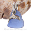 Petite Cobalt Blue Sea Glass With On Sterling Bail With Dolphin Charm- Sterling Silver Curb CHAIN INCLUDED