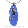 LARGE Cobalt Sea Glass Necklace W/ Sterling Silver LARGE Seahorse Charm - 18" Sterling Chain INCLUDED