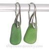 Vivid Green Beach Found Sea Glass Earrings on Solid Sterling Deco Hooks