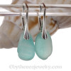 RARE VIVID Aquamarine Genuine English Sea Glass on Solid Sterling Silver Deluxe Leverbacks