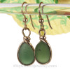Petite Thick Seaweed Green Genuine Beach Found Sea Glass In Gold Original Bezel© Earrings