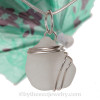 White Genuine Sea Glass In Sterling Triple Setting Pendant for Necklace.