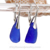 Thick Genuine Blue Sea Glass Earrings on Solid Sterling Leverbacks