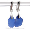 Larger Blue Sea Glass on Solid Sterling Earrings Silver Deluxe Dangly Leverbacks