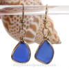 Lightweight Cobalt Blue Genuine Sea Glass in Gold Wire Bezel© Earrings