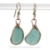 Larger Aqua Green English Sea Glass Earrings In Gold Wire Bezel©