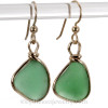 Lightweight Seaweed Green Genuine Beach Found Sea Glass In Gold Original Bezel© Earrings