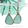 Large Aqua Beach Found Sea Glass Earrings In 14K Rolled Gold Original Bezel©