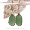 Longer Thick Seaweed Green Genuine Beach Found Sea Glass In Gold Original Bezel© Earrings