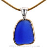 Smaller Blue Sea Glass Bottle Bottom In Tiffany Deluxe Wire Bezel© Necklace Pendant