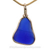 Very Old Cobalt Blue Sea Glass Bottle Top In 14K Goldfilled Original Wire Bezel© Pendant
