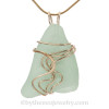 Large Seafoam Green Sea Glass In Gold Waves Setting Pendant