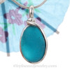 Petite Thick Turquoise or Deep Aqua English Sea Glass Pendant In Sterling Original Wire Bezel©