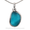 Petite Mixed Turquoise or Deep Aqua English Sea Glass Pendant In Sterling Original Wire Bezel©