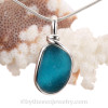 Petite Mixed Turquoise or Deep Aqua English Sea Glass Pendant In Sterling Original Wire Bezel©