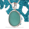 PERFECT Aqua Green Seaham Sea Glass In Deluxe Wire Bezel Pendant In Sterling